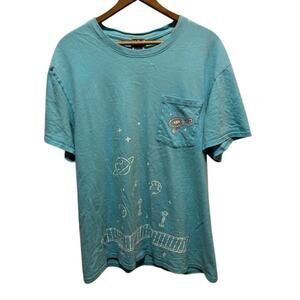 Hololive Omori tee OMOCAT short sleeved t-shirt blue with front pocket sz L